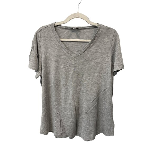 Jessica Simpson VNeck Short Sleeve T Shirt Size Large Heather Gray Tee Essential - Picture 1 of 6